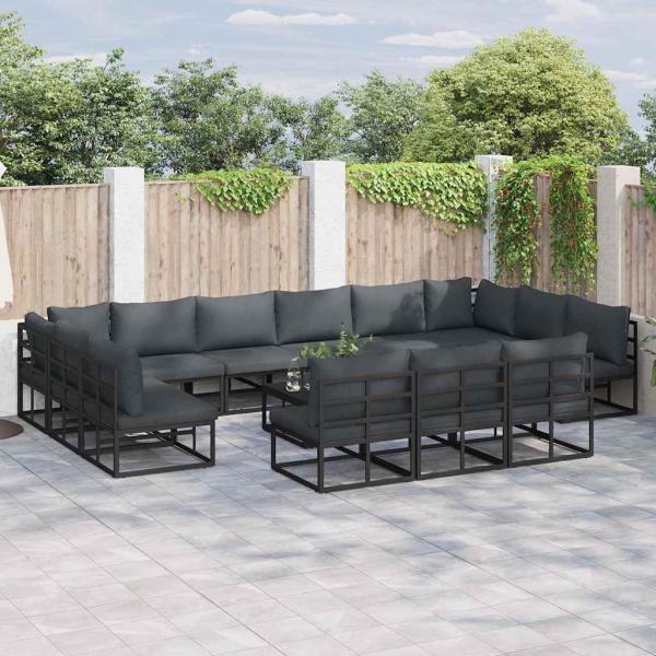 ARDEBO.de - Garten-Sofa-Set mit Kissen mit Kissen 14 pcs Schwarz Aluminium
