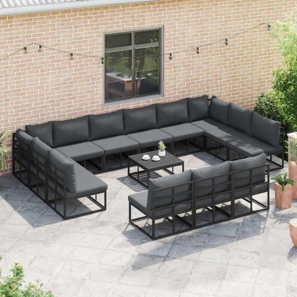 Garten-Sofa-Set mit Kissen mit Kissen 14 pcs Schwarz Aluminium