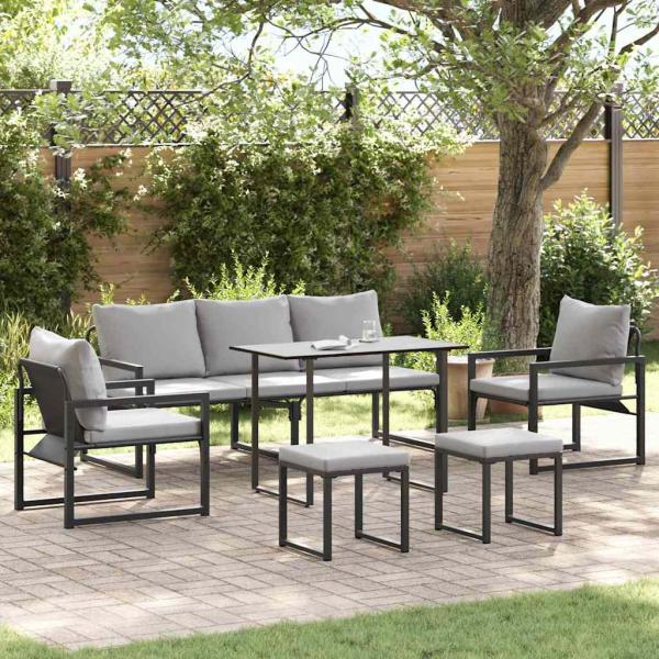 ARDEBO.de - Garten-Sofa-Set 6 pcs Schwarz 61 x 72,5 x 71 cm Stahl