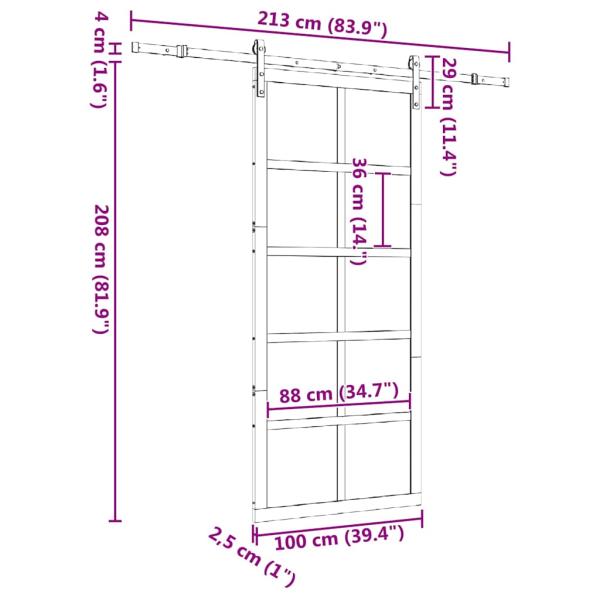 Schiebetür Braun 100 x 208 cm Massivholz Kiefer