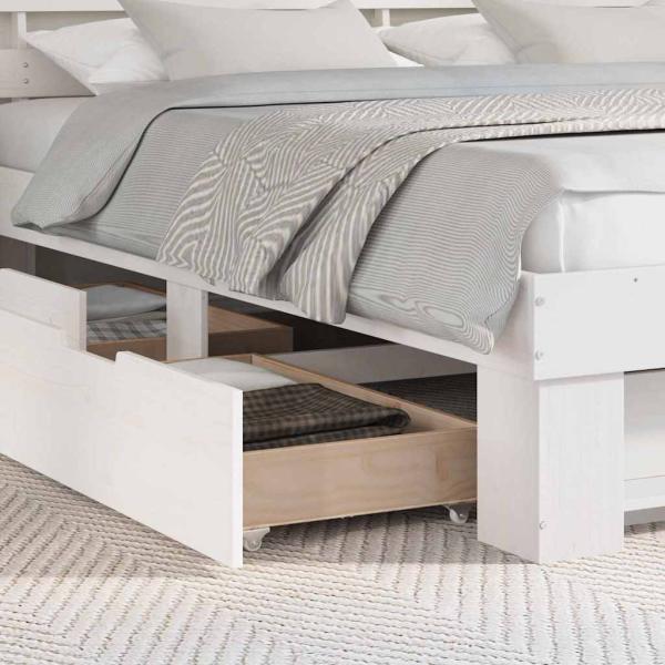 Bettgestell mit Schubladen mit Kopfteil mit Speicher Weiß 200 x 200 cm