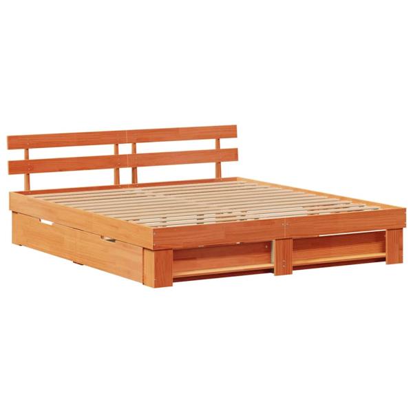 Bettgestell mit Schubladen mit Kopfteil mit Speicher Wachsbraun 200 x 200 cm Massivkiefer