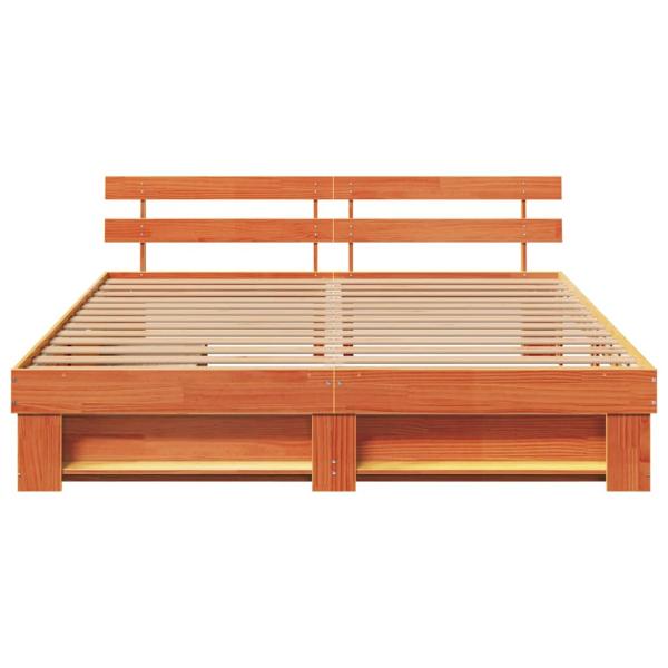 Bettgestell mit Schubladen mit Kopfteil mit Speicher Wachsbraun 200 x 200 cm Massivkiefer
