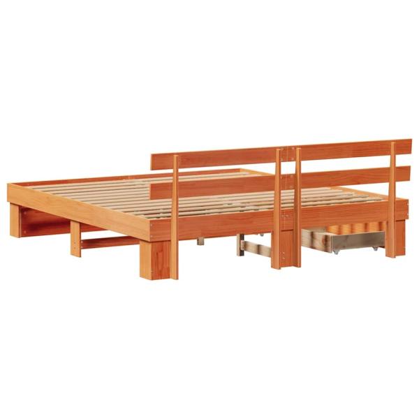 Bettgestell mit Schubladen mit Kopfteil mit Speicher Wachsbraun 200 x 200 cm Massivkiefer