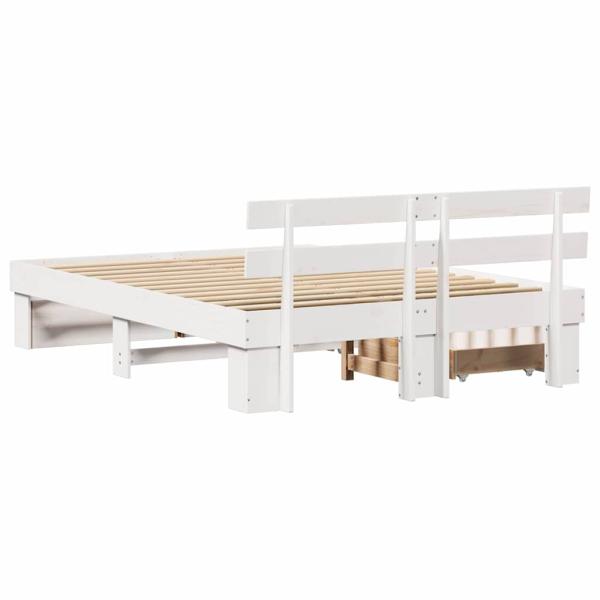 Bettgestell mit Schubladen mit Kopfteil mit Speicher Weiß 160 x 200 cm Massivkiefer