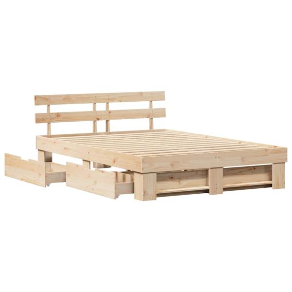 Bettgestell mit Schubladen mit Kopfteil mit Speicher Braun 150 x 200 cm Massivkiefer