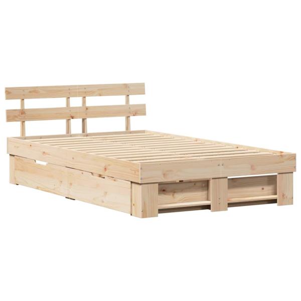 Bettgestell mit Schubladen mit Kopfteil mit Speicher Braun 120 x 200 cm Kiefernholz