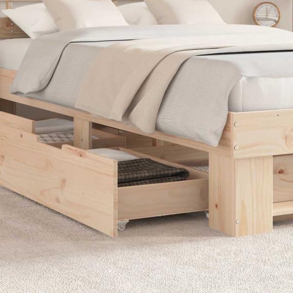 Bettgestell mit Schubladen mit Kopfteil mit Speicher Braun 120 x 200 cm Kiefernholz