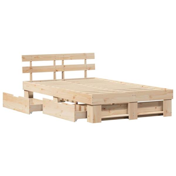 Bettgestell mit Schubladen mit Kopfteil mit Speicher Braun 120 x 200 cm Kiefernholz