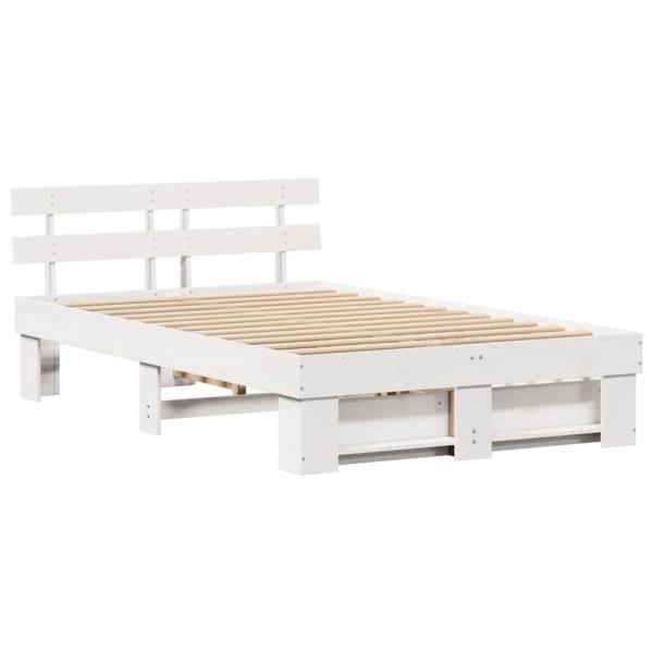 Bettgestell mit Schubladen mit Kopfteil mit Speicher Weiß 120 x 200 cm Holz