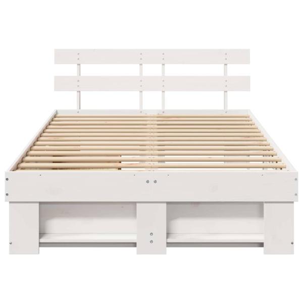 Bettgestell mit Schubladen mit Kopfteil mit Speicher Weiß 120 x 200 cm Holz