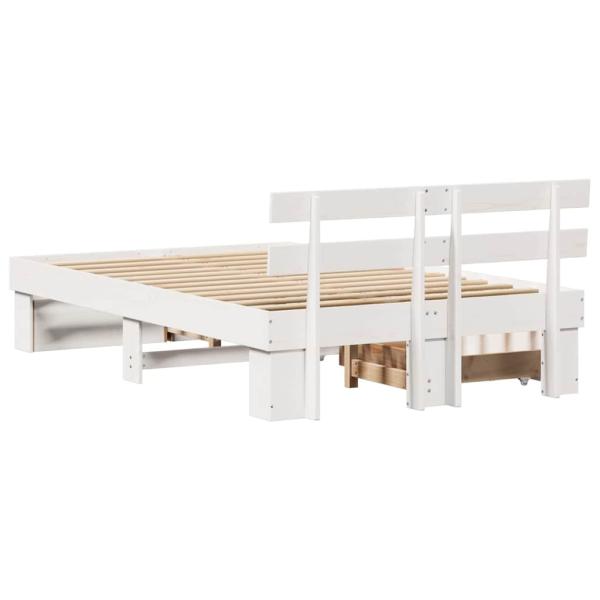 Bettgestell mit Schubladen mit Kopfteil mit Speicher Weiß 120 x 200 cm Holz