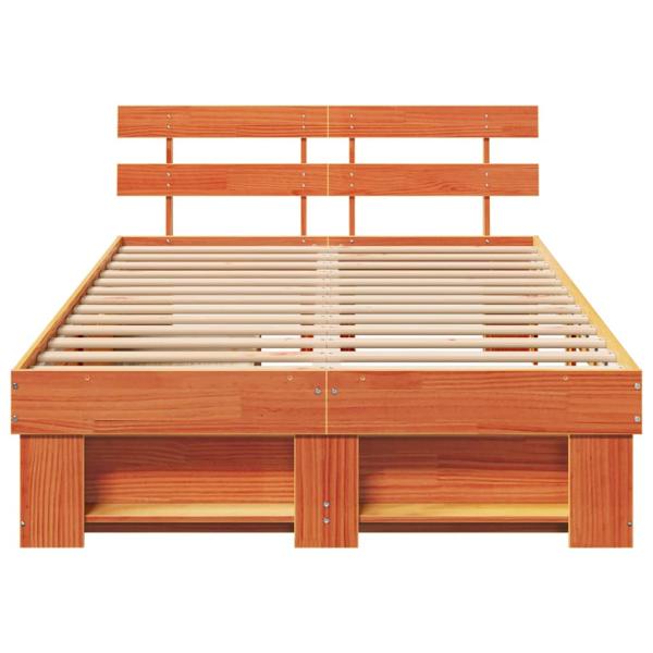 Bettgestell mit Schubladen mit Kopfteil mit Speicher Wachsbraun 120 x 200 cm Massivholz