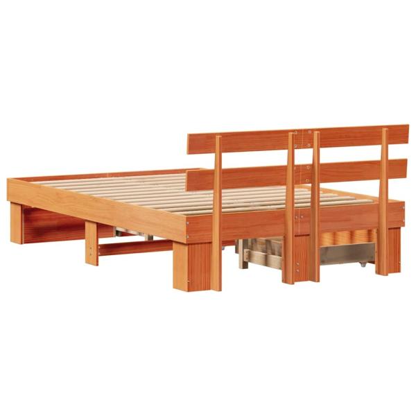 Bettgestell mit Schubladen mit Kopfteil mit Speicher Wachsbraun 120 x 200 cm Massivholz