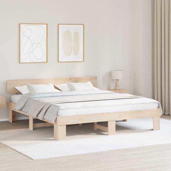 ARDEBO.de - Bettgestell mit Kopfteil Braun 200 x 200 cm Massivkiefer