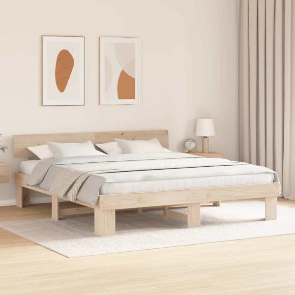 Bettgestell mit Kopfteil Braun 200 x 200 cm Massivkiefer