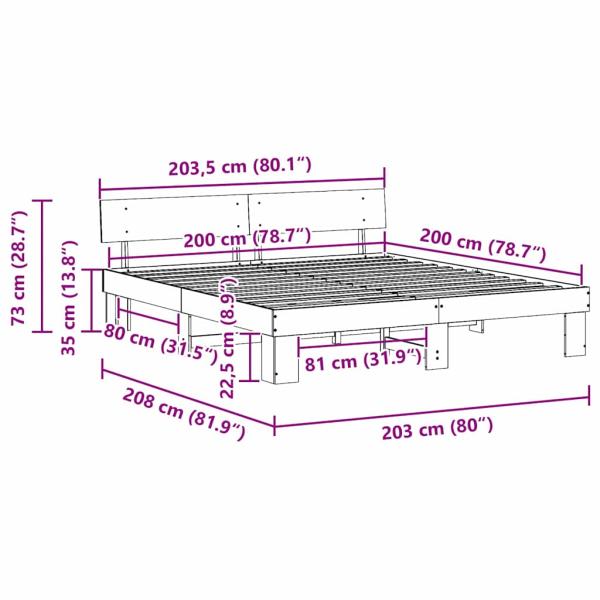 Bettgestell mit Kopfteil Braun 200 x 200 cm Massivkiefer
