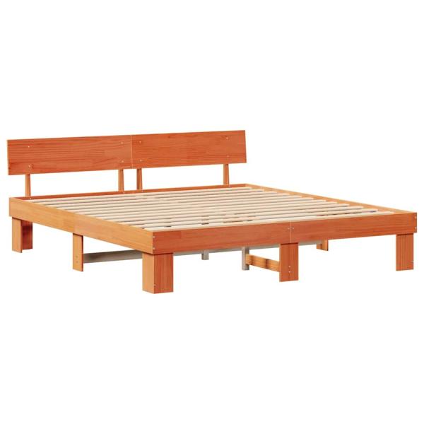 Bettgestell mit Kopfteil Wachsbraun 200 x 200 cm Massivkiefer