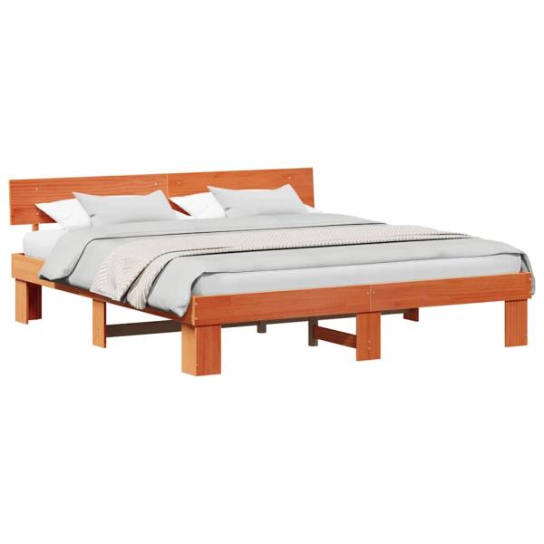 Bettgestell mit Kopfteil Wachsbraun 200 x 200 cm Massivkiefer