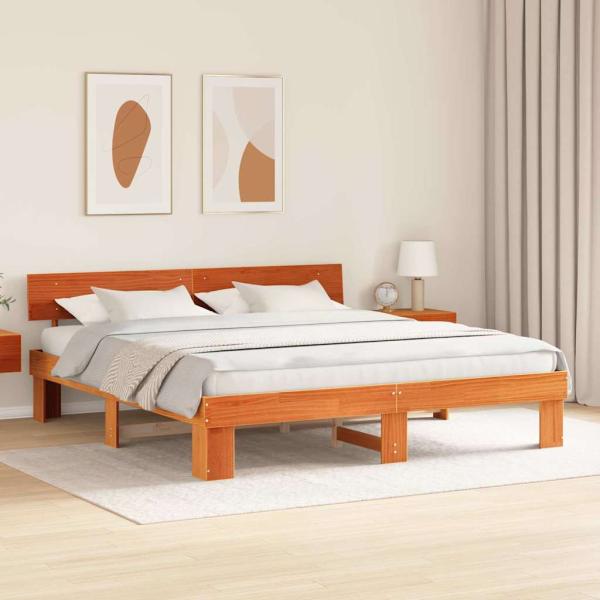 Bettgestell mit Kopfteil Wachsbraun 200 x 200 cm Massivkiefer
