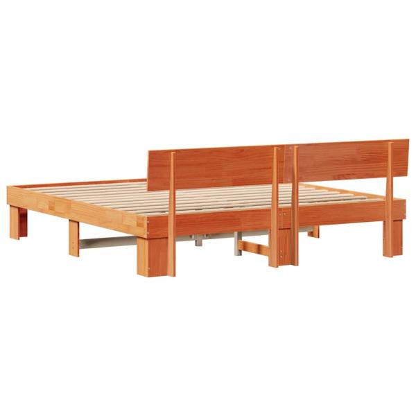 Bettgestell mit Kopfteil Wachsbraun 200 x 200 cm Massivkiefer