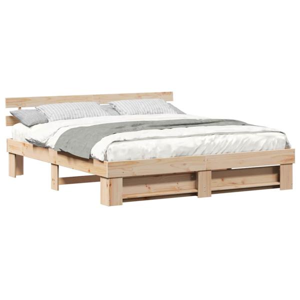 Bettgestell mit Kopfteil Braun 200 x 200 cm Massivholz Kiefer