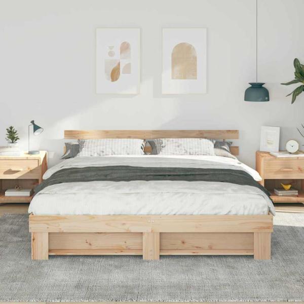 Bettgestell mit Kopfteil Braun 200 x 200 cm Massivholz Kiefer