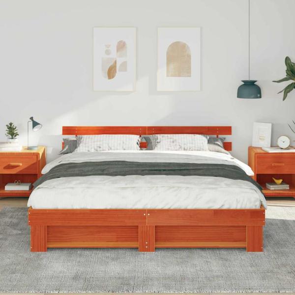 Bettgestell mit Kopfteil Braun 200 x 200 cm Massivholz Kiefer