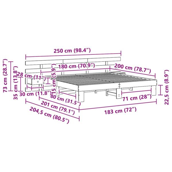 Bettgestell mit Schubladen Braun 180 x 200 cm Massivholz