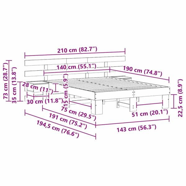 Bettgestell mit Schubladen Braun 140 x 190 cm