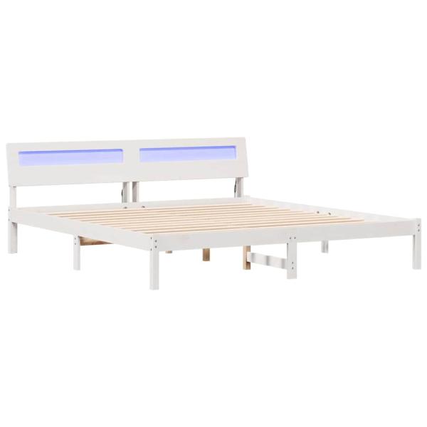 Bettgestell mit LED -Streifenleuchten mit Kopfteil Weiß 200 x 200 cm Holz