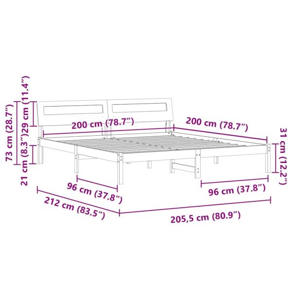 Bettgestell mit LED -Streifenleuchten mit Kopfteil Weiß 200 x 200 cm Holz