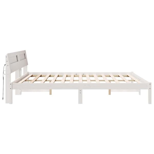 Bettgestell mit LED -Streifenleuchten mit Kopfteil Weiß 200 x 200 cm Holz
