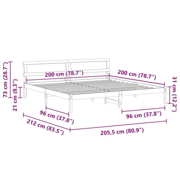 Bettgestell mit LED -Streifenleuchten mit Kopfteil Braun 200 x 200 cm Holz
