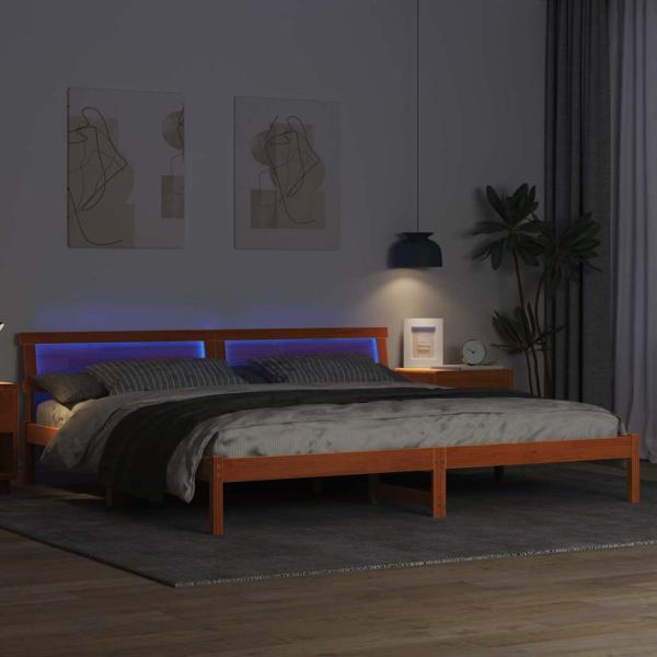 Bettgestell mit LED -Streifenleuchten mit Kopfteil Braun 200 x 200 cm Holz