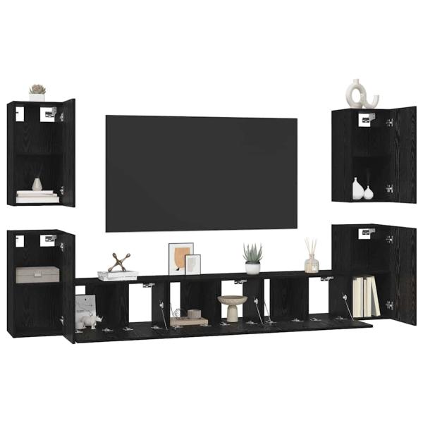 TV-Schrank-Set mit Regal Sonstiges mit Speicher mit Tür 7 pcs Schwarze Eiche Holzwerkstoff