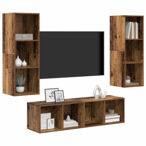 TV-Schrank Set 3 pcs Altholz 37 x 37 x 142,5 cm Holzwerkstoff