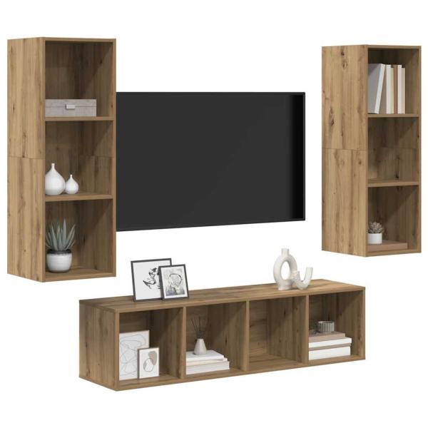 TV-Schrank Set 3 pcs Eiche handwerklich 37 x 37 x 142,5 cm