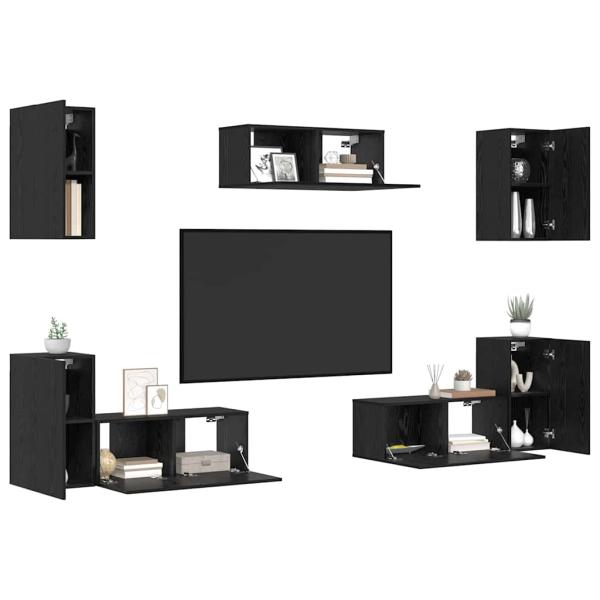 ARDEBO.de - TV-Schrank-Set mit Regal Sonstiges mit Speicher mit Tür 7 pcs Schwarze Eiche Holzwerkstoff