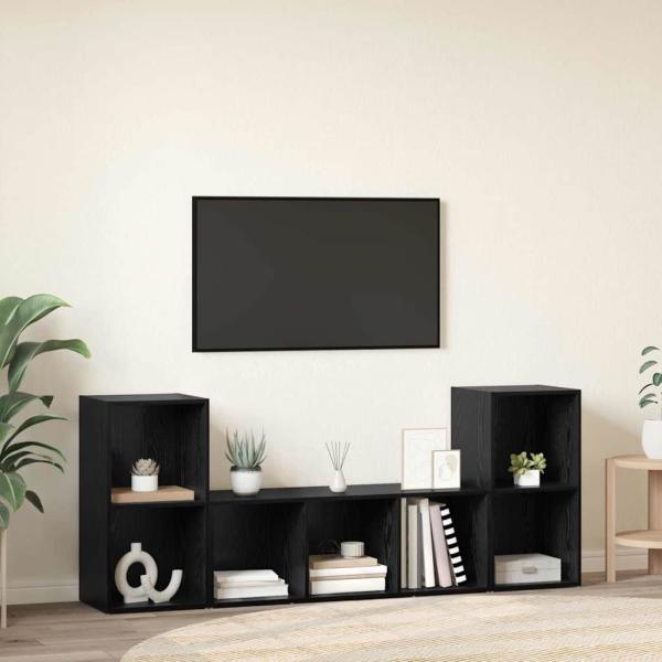 TV-Schrank Set 3 pcs Schwarz 107 x 35 x 37 cm Holzwerkstoff