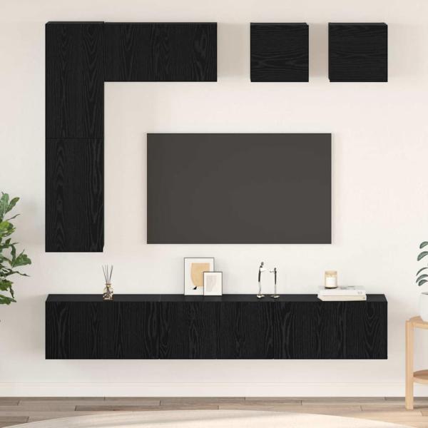 ARDEBO.de - TV-Schrank-Set mit Regal Sonstiges mit Speicher mit Tür 8 pcs Schwarze Eiche Holzwerkstoff