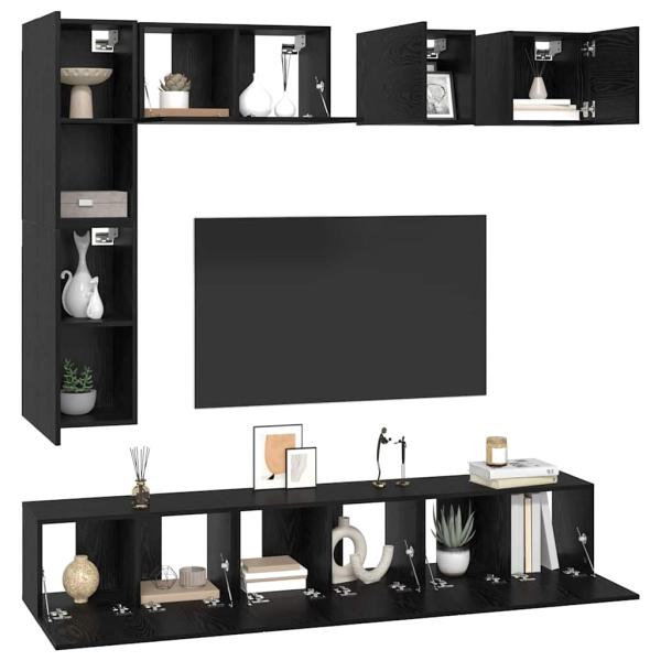 TV-Schrank-Set mit Regal Sonstiges mit Speicher mit Tür 8 pcs Schwarze Eiche Holzwerkstoff