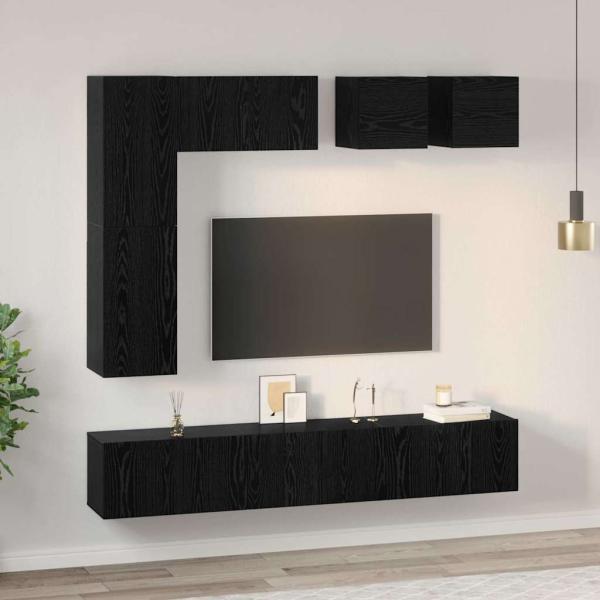 TV-Schrank-Set mit Regal Sonstiges mit Speicher mit Tür 8 pcs Schwarze Eiche Holzwerkstoff