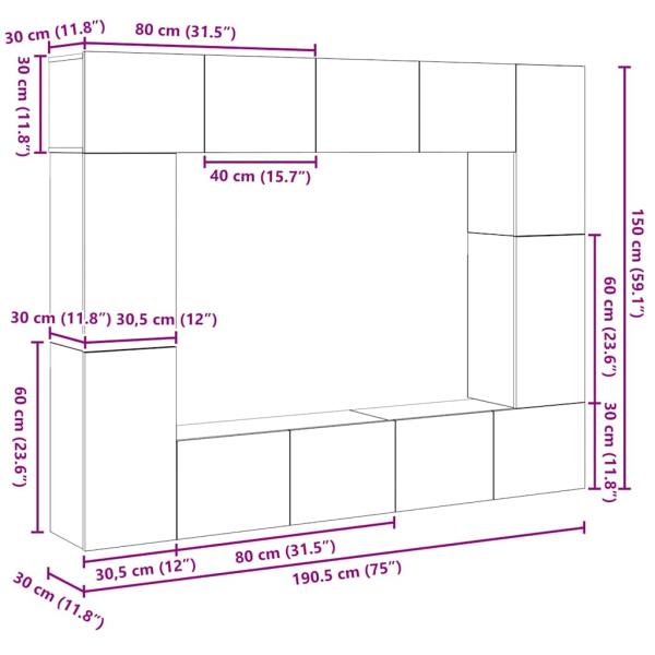 TV-Schrank-Set 8 pcs Altholz 80 x 30 x 30 cm Holzwerkstoff