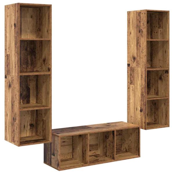 TV-Schrank Set 3 pcs Altholz 37 x 37 x 142,5 cm Holzwerkstoff