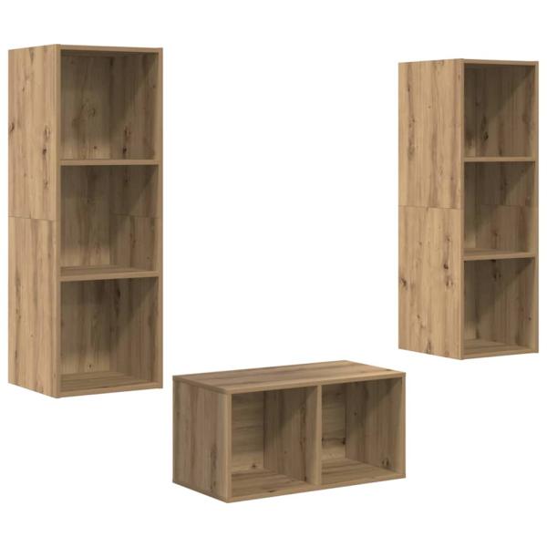 TV-Schrank Set mit Regal Wandmontiert mit Speicher Eiche handwerklich 37 x 37 x 107 cm