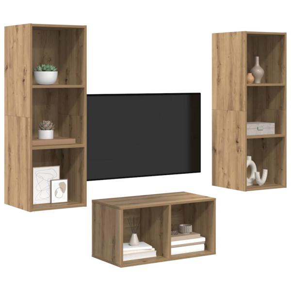 TV-Schrank Set mit Regal Wandmontiert mit Speicher Eiche handwerklich 37 x 37 x 107 cm