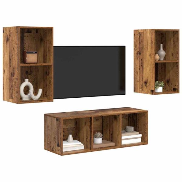 TV-Schrank Set 3 pcs Altholz 37 x 37 x 107 cm Holzwerkstoff