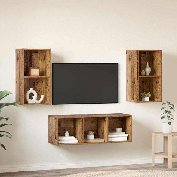 TV-Schrank Set 3 pcs Altholz 37 x 37 x 107 cm Holzwerkstoff