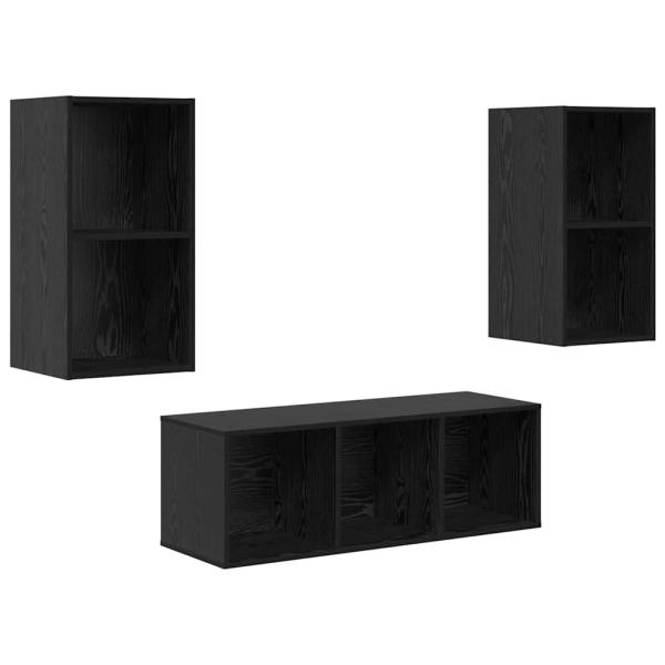 TV-Schrank Set mit Regal 3 pcs Schwarze Eiche 37 x 37 x 107 cm